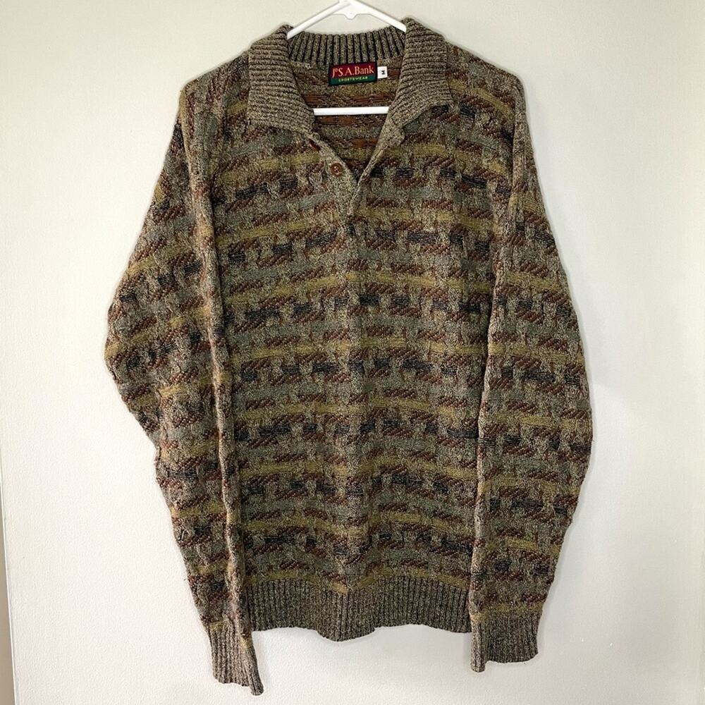 Jos. A Bank Vintage Textured Grandpa Polo Style Sweater Size M
